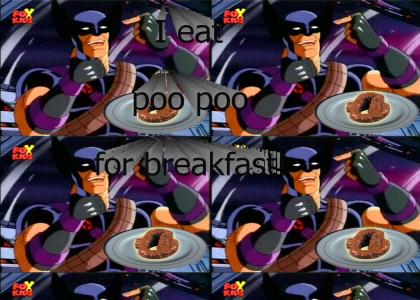 Wolverine eats breakfast.