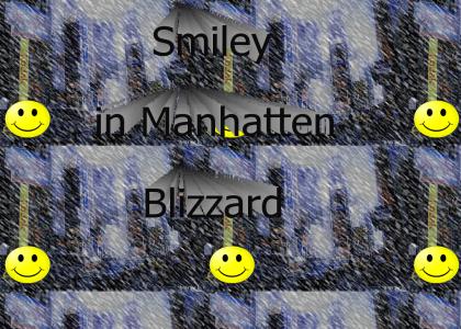 smiley in times square blizzard