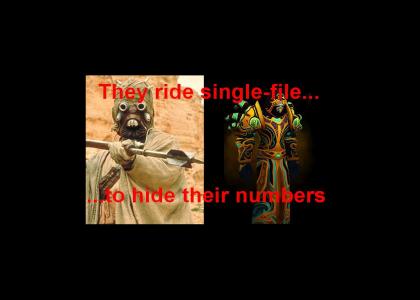 They ride single file to hide their numbers....
