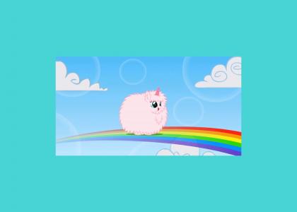 pink fluffy unicorn dancing on rainbows