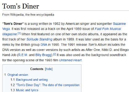 a cappella Tom's Diner