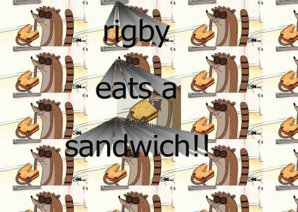 rigby eats a sandwich