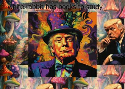 the white rabbit has stack of books to study taking you to alice in wonderland