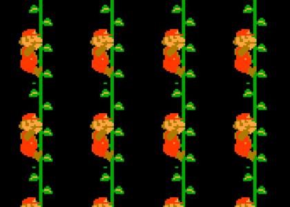 Mario climbs a vine