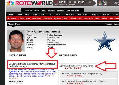 My Romo's Back!