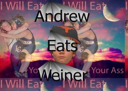 Andrew eats a weiner