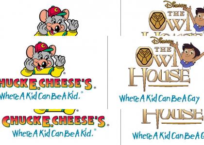The Owl House and Chuck e cheese logos are similar