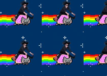 Skrillex on a Nyan Cat